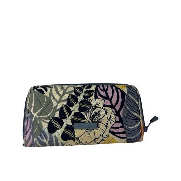 Vera Bradley zipper wallet gray purple flowers - Picture 1 of 7